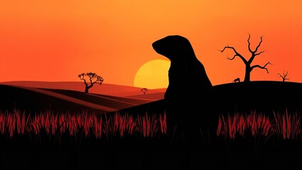 Draw a Stark Prairie Dog Silhouette Against a Warm Sunset