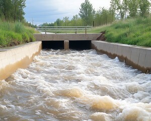 Turbulent Water Flowing Under a Road Culvert.