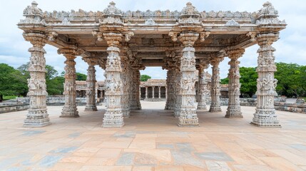 Fototapeta premium Intricately Carved Stone Pavilion at Ancient Indian Temple