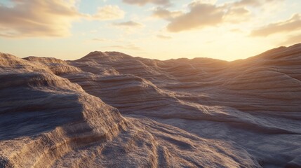 Naklejka premium Sunset over the Undulating Beige Hills