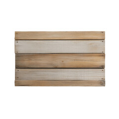 A weathered light brown wooden crate with four horizontal planks showing wood grain texture and nail holes.