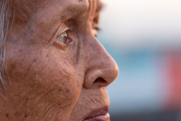 Fototapeta premium The old woman's felling lonely.(dementia and Alzheimer’s disease)