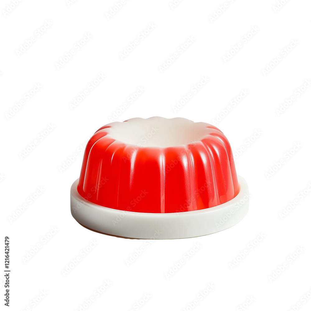 Poster a vibrant red jelly mold sits on a white base against a black background showcasing its glossy textu