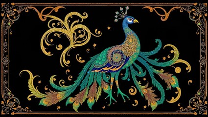 Vibrant Tribal Art Depicting a Majestic Peacock with Intricate Patterns