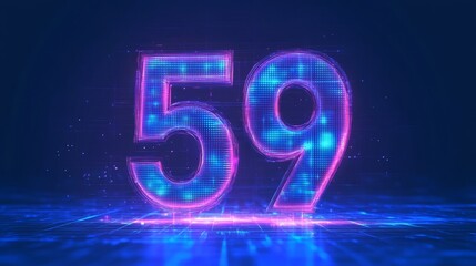 Glowing Digital 3D Number 59 on a Futuristic Background, Technology and Innovation Concept.