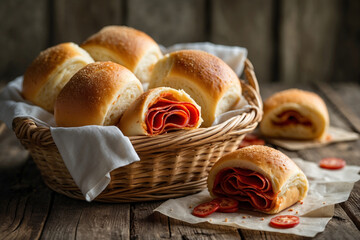 Rustic West Virginia Pepperoni Rolls on Wooden Table