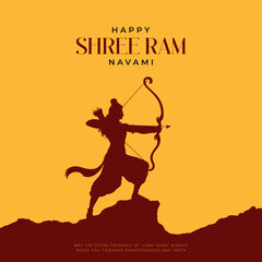Happy Ram Navami Vector Background Design with Silhouette Lord Rama Illustration. Shree Ram Navami celebration background for religious holiday of India. Shree Ram Navmi with Lord Ram vector.