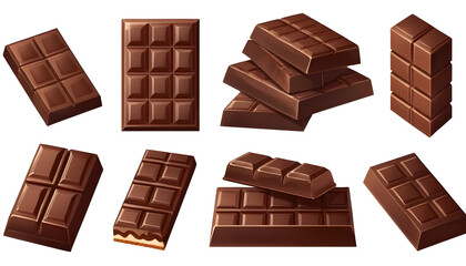 Fototapeta premium Closeup of chocolate bar and broken chocolate pieces isolated on white background