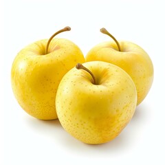Three ripe yellow golden delicious apples isolated on white background