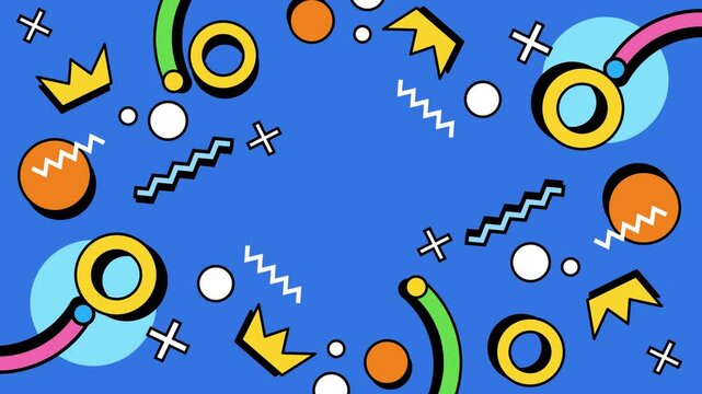 vibrant abstract geometric patterns with dynamic shapes and bold colors seamless 4k video background motion pop art design