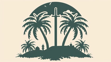 Fototapeta premium Saudi Arabia National Day Celebration with Palm Tree and Swords