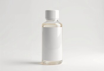 Minimalist Glass Bottle Stands Elegantly on a Soft Pastel Background. Generative AI