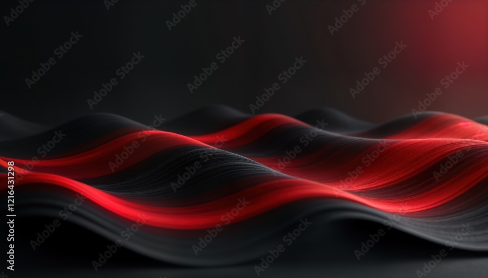 Poster Abstract waves form dynamic black, red pattern. Flowing lines create modern design. Red, black colors create intense visual effect. Graphic abstract illustration suitable for webdesign, wallpapers
