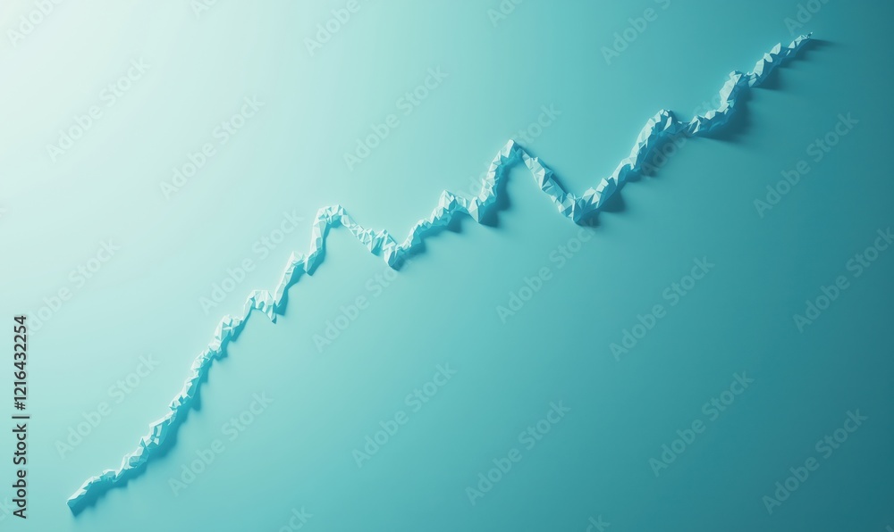 Poster abstract 3d graph representation showing upward trend with textured peaks and valleys on soft blue b