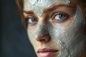 Woman applying a clay mask at home while focusing on skincare routine to enhance complexion and relax