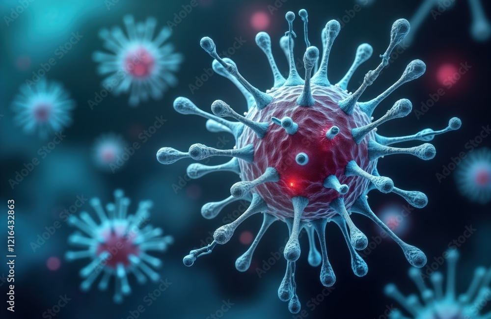 Leinwandbilder close-up view of viruses. microscopic image shows virus structure with details. complex molecular me