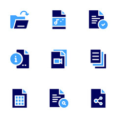 File icon set. Bold style. Duotone colors. file, movie file, audio file, open