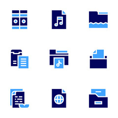 File icon set. Bold style. Duotone colors. music file, corrupt file, video file, file, files