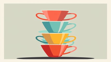 Variety of Teacups in a Unique Stack Design on White Background
