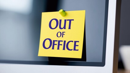computer monitor with sticky note on it "Out of Office"