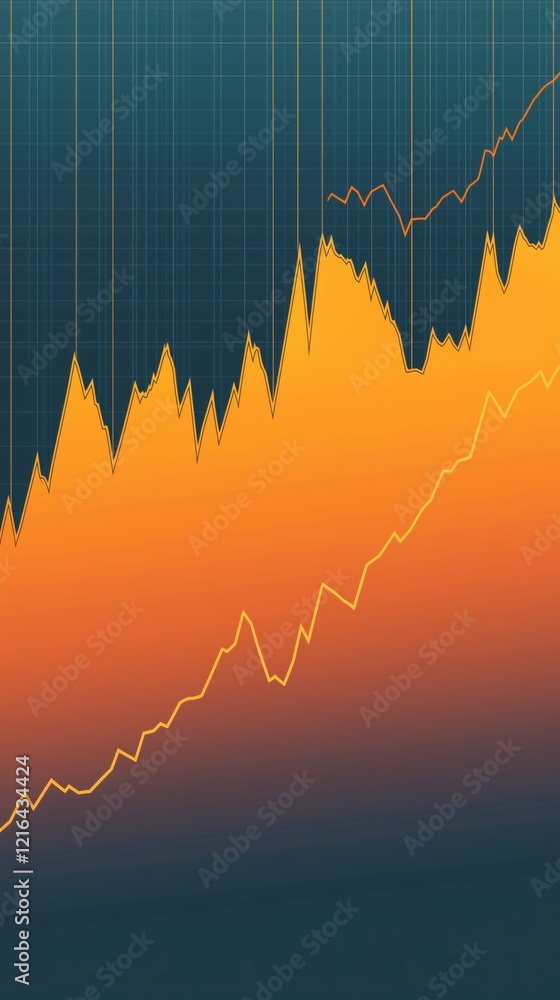 Poster stock market trend analysis with fluctuating graphs showcasing growth and decline patterns over time