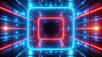 Neon-Lit Tunnel with Nested Squares