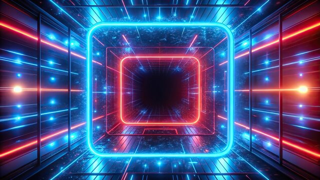 Neon-Lit Tunnel with Nested Squares