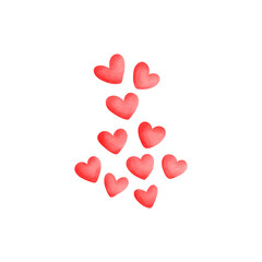 A watercolor painting of several small red hearts, representing Valentine's Day.
