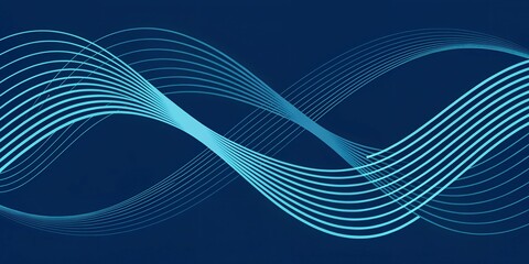 Abstract Geometric Pattern with Curved Lines, Light Blue on Dark Blue Background,