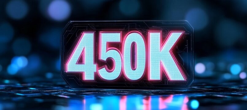 Digitally Rendered Big 3D Led Number 450K in Futuristic Digital Digital Abstract Background - Powered by Adobe