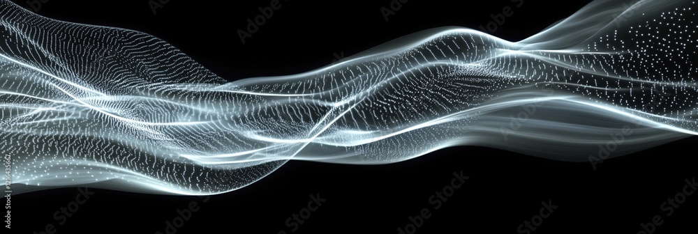 Poster abstract light waves with flowing patterns and luminous particles creating a dynamic visual effect