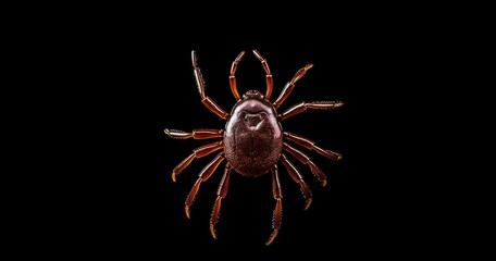 A close-up image of a tick on a black background, highlighting its features.