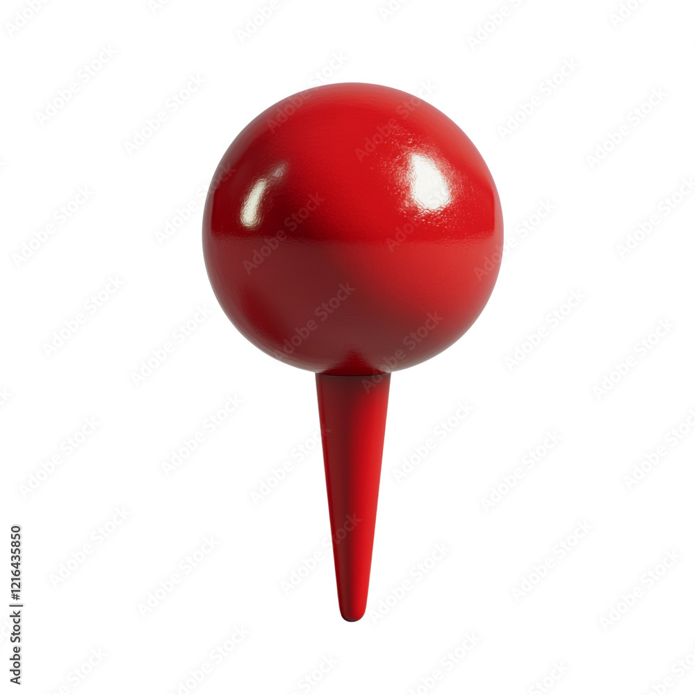 Aufkleber The image shows a single red push pin with a round top and a pointed base against a black background.