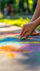 Obraz premium Hands Drawing Colorful Chalk Art on Sidewalk