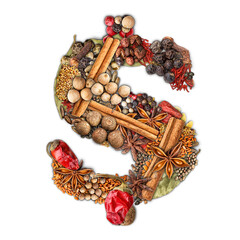 Dollar sign made of spices