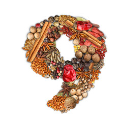 Number 9 made of spices