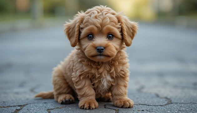 Adorable Fluffy Puppy Sitting Outdoors Cute Dog Image