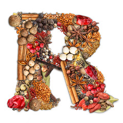 Letter R made of spices