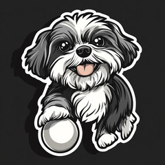 Cartoon Style Shih Tzu Dog Playfully Pawing At A Colorful Ball Adorable and Fun Illustration of a Small Dog Engaging in Playful Activity Perfect for Pet Lovers and Dog Enthusiasts