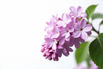 Delicate lilac blooms on isolated white background, pastel colors, delicate