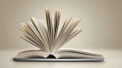 Open book pages fanned high on tablet