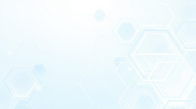 Abstract white and light blue background with transparent hexagonal shapes. Modern geometric design for technology and medical concepts