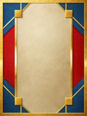 Beige Background with Geometric Red, Blue, and Gold Frame