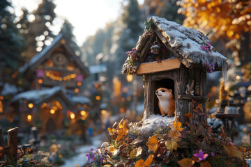 Happy Groundhog Day Card with prediction on early spring and 6 more weeks winter. AI