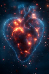 Fototapeta premium Fiery, glowing anatomical heart.