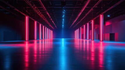 Fototapeta premium a large room with red and blue lights