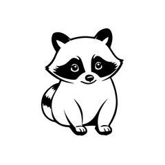 Clip Art Illustration of a Raccoon sitting calmly with a striped tail in a playful illustration