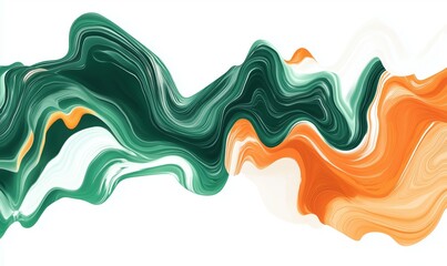 Abstract fluid art design with green and orange waves, showcasing smooth curves and vibrant colors, perfect for modern decor and artistic expression