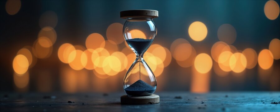 Hourglass time management, deadlines in business. Sand flows representing time passing. Concept suitable for articles about business strategy projects effective time management in busy schedules.