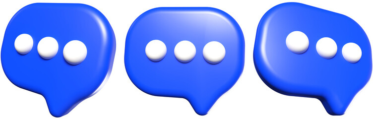 3D glossy blue chat bubbles with typing indicators transparency background